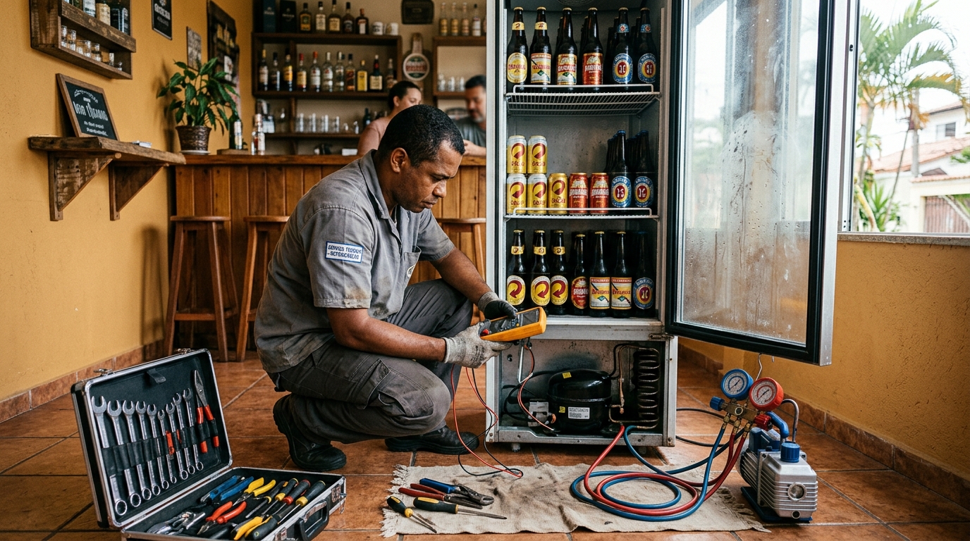 Substituição de termostato de cervejeira em serviço técnico em Niterói‑RJ